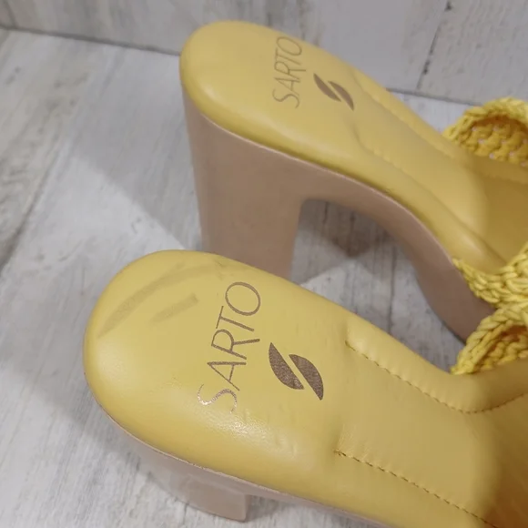 NEW Franco Sarto Yellow Woven Platform Wendy Clogs Retro Heeled Sandal #243 - Picture 6 of 11